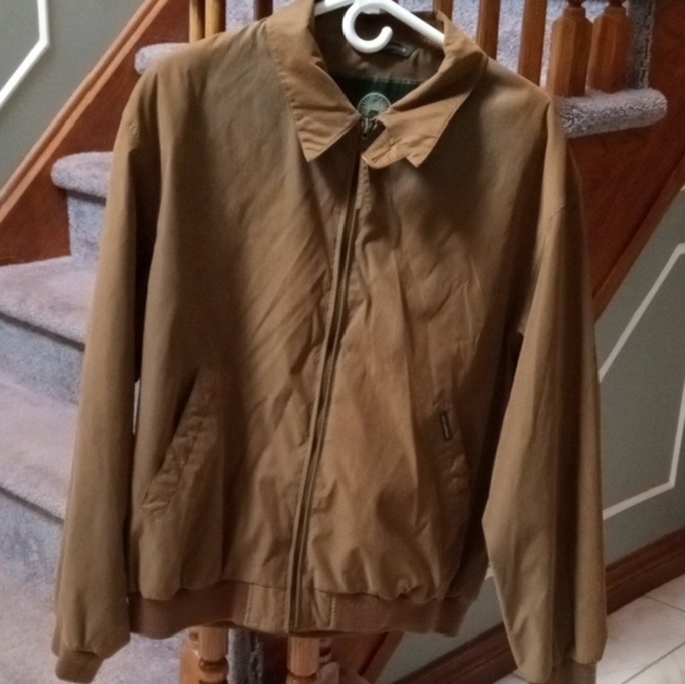 Weatherproof Brown Jacket Bomber Zippered Front Pockets Collar